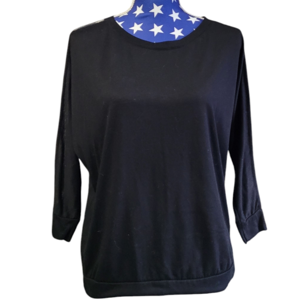 Unbranded Long Sleeve Black Top With Netting On The Sleeves Size L